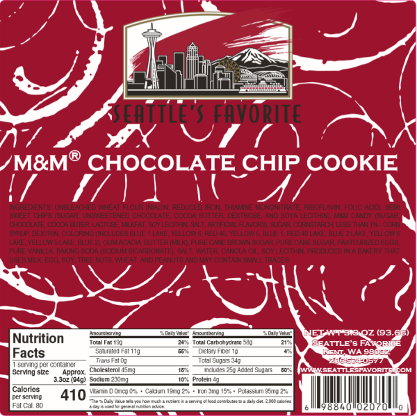 M&M Chocolate Chip Gourmet Cookie
